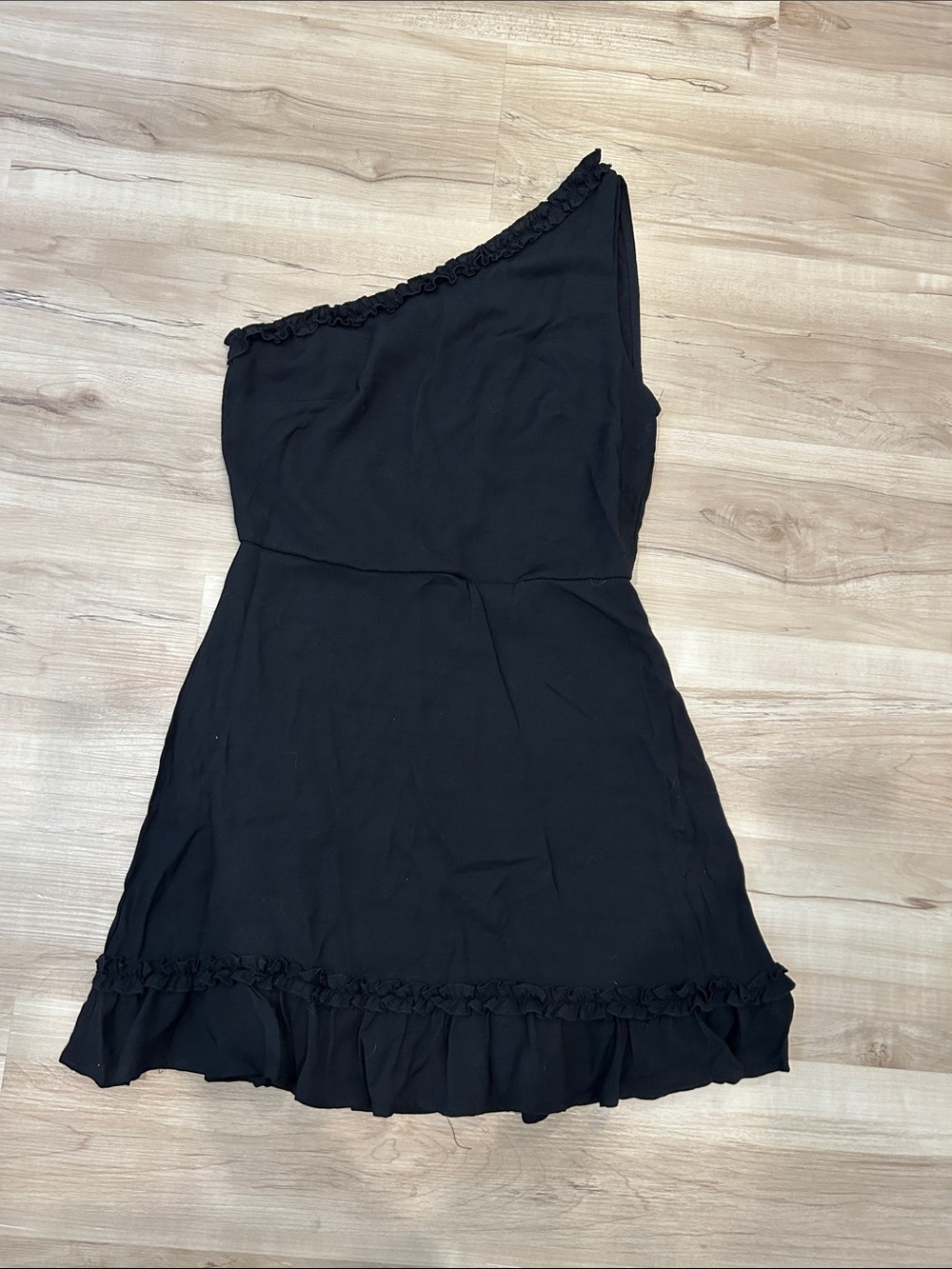 One-Shoulder Black Dress with Ruffle Trim